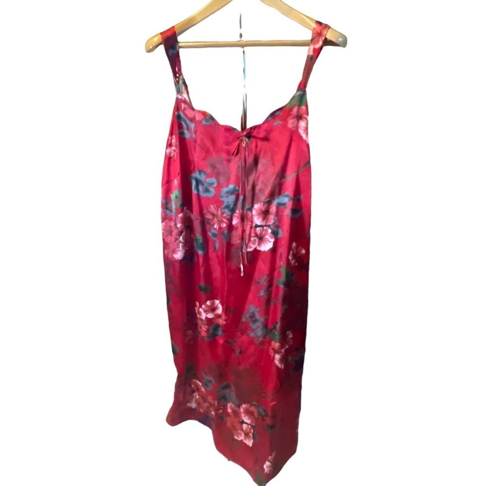 Serenada Red Satin Floral Sleeveless Nightgown Sz 1X